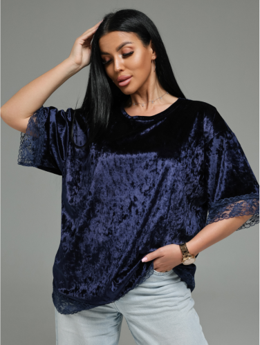 Изображение товара «Женская футболка из бархата «Андреа [синий]» арт 89622» из магазина «Ивановский-Текстиль.РФ»