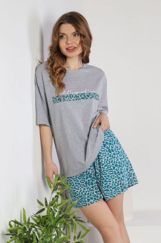 Изображение товара «Женский костюм (футболка+шорты) из кулирки меланж «Сахара-2 [зеленый]» арт 81069» из магазина «Ивановский-Текстиль.РФ»