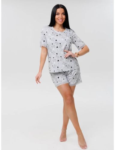 Изображение товара «Женская пижама (футболка+шорты) из кулирки «П-69 (К) (серый)» арт 87930» из магазина «Ивановский-Текстиль.РФ»