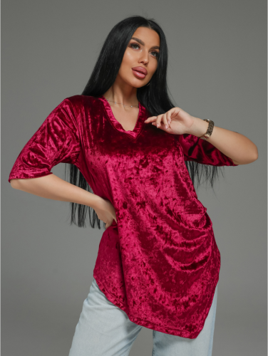 Изображение товара «Женская футболка из бархата «Мия [бордо]» арт 87851» из магазина «Ивановский-Текстиль.РФ»