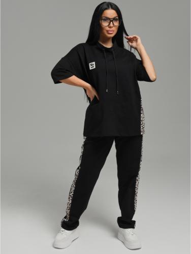 Изображение товара «Женский костюм (кофта+брюки) из футера с лайкрой «Олимпия [черный]» арт 84579» из магазина «Ивановский-Текстиль.РФ»