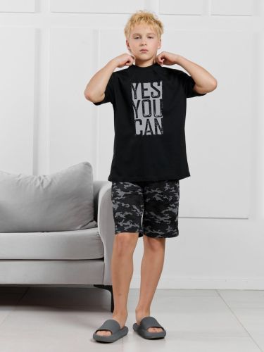 Изображение товара «Костюм для мальчика (футболка+шорты) из кулирки «Экипаж-2 [черный]» арт 87064» из магазина «Ивановский-Текстиль.РФ»