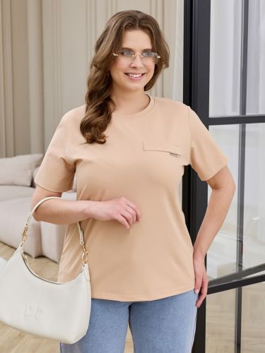 Изображение товара «Женская футболка из кулирки с лайкрой «Искра-2 [светло-бежевый]» арт 89869» из магазина «Ивановский-Текстиль.РФ»
