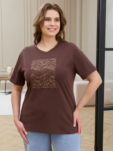 Изображение товара «Женская футболка из кулирки с лайкрой «Соло-2 [коричневый]» арт 90003» из магазина «Ивановский-Текстиль.РФ»
