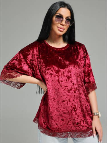 Изображение товара «Женская футболка из бархата «Андреа [бордо]» арт 89623» из магазина «Ивановский-Текстиль.РФ»