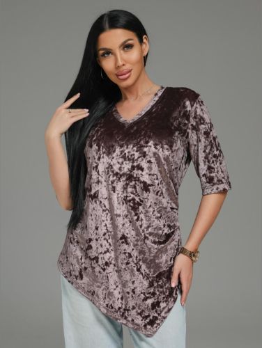 Изображение товара «Посл размер Женская футболка из бархата «мия [пудра]» арт 89703» из магазина «Ивановский-Текстиль.РФ»