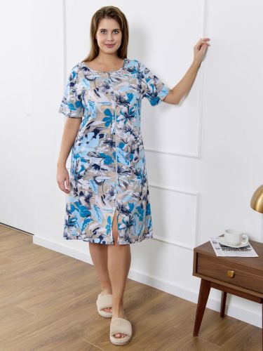 Изображение товара «Женский халат (на молнии) из кулирки «Элит [голубой]» арт 87083» из магазина «Ивановский-Текстиль.РФ»