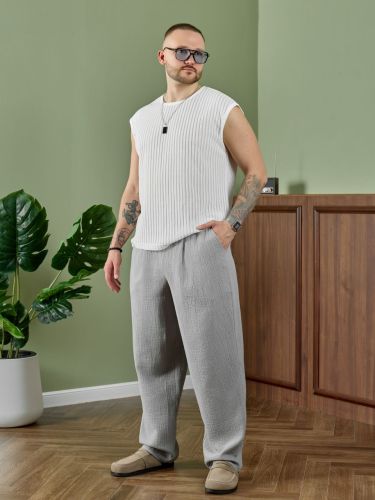 Изображение товара «Мужские брюки из фактурного полотна «Нептун-2 [серый]» арт 90014» из магазина «Ивановский-Текстиль.РФ»