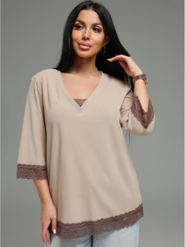 Изображение товара «Женская футболка из кашемира лапши «Богемия [бежевый]» арт 89415» из магазина «Ивановский-Текстиль.РФ»