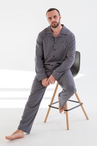 Изображение товара «Мужская пижама (рубашка+брюки) из кулирки «Мистер твистер 2155-к (графит)» арт 86542» из магазина «Ивановский-Текстиль.РФ»