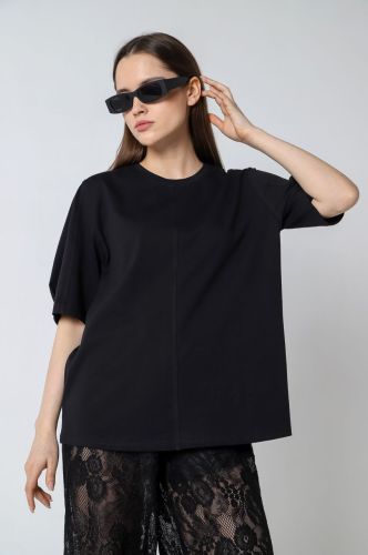 Изображение товара «Женская футболка из кулирки с лайкрой «Гретта-2 [черный]» арт 83862» из магазина «Ивановский-Текстиль.РФ»