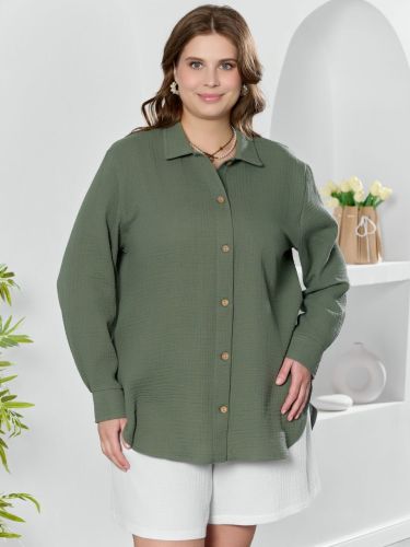 Изображение товара «Женская рубашка из муслина «Вуаль-6 [хаки]» арт 89844» из магазина «Ивановский-Текстиль.РФ»