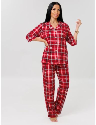 Изображение товара «Женский костюм (рубашка+брюки) из кулирки «К-132 (К) (красный)» арт 86983» из магазина «Ивановский-Текстиль.РФ»