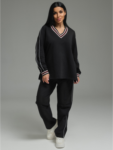 Изображение товара «Женский костюм (свитшот+брюки) из футера с лайкрой пенье «Акцент [черный]» арт 88671» из магазина «Ивановский-Текстиль.РФ»