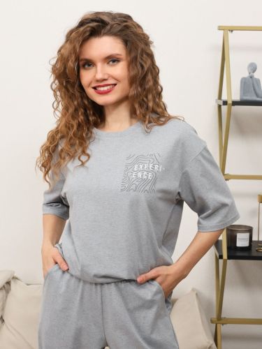 Изображение товара «Женский костюм (футболка+брюки) из кулирки меланж «Клео-2 [серый]» арт 81114» из магазина «Ивановский-Текстиль.РФ»