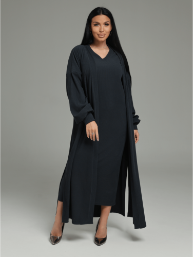 Изображение товара «Женский костюм (платье+кардиган) из кашемира лапши «Леди [графит]» арт 87028» из магазина «Ивановский-Текстиль.РФ»