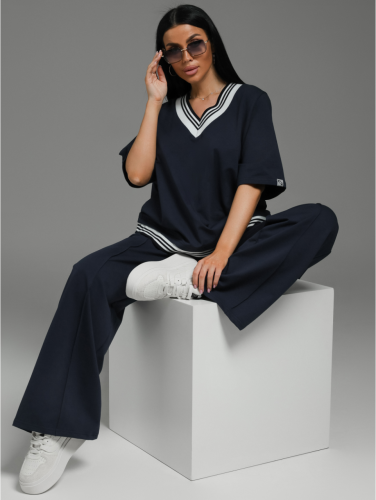 Изображение товара «Женский костюм (футболка+брюки) из футера с лайкрой «Сити [синий]» арт 84202» из магазина «Ивановский-Текстиль.РФ»