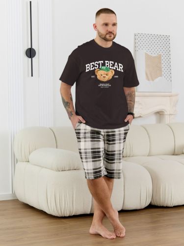 Изображение товара «Мужской костюм (футболка+шорты) из кулирки «Мишель-7 [коричневый]» арт 89237» из магазина «Ивановский-Текстиль.РФ»