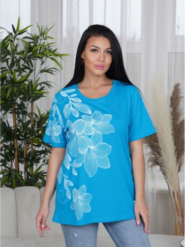 Изображение товара «Женская футболка из кулирки пенье «Лирика плюс [бирюза]» арт 84186» из магазина «Ивановский-Текстиль.РФ»