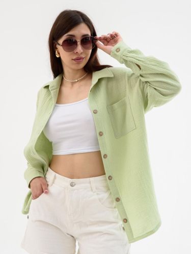 Изображение товара «Женская рубашка из муслина «Муслин 2315-Мус (зеленый)» арт 83700» из магазина «Ивановский-Текстиль.РФ»