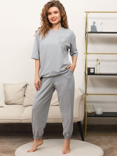 Изображение товара «Женский костюм (футболка+брюки) из кулирки меланж «Клео-2 [серый]» арт 81114» из магазина «Ивановский-Текстиль.РФ»
