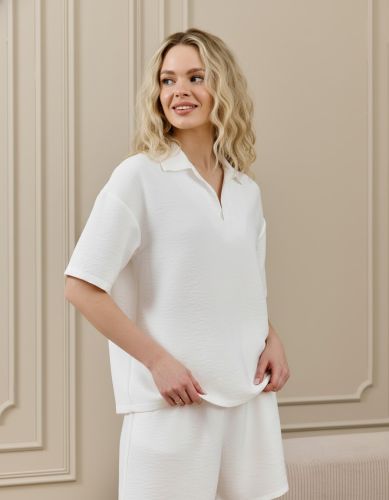 Изображение товара «Женская блузка из фактурного полотна «Женская ясмина-1 [белый]» арт 89871» из магазина «Ивановский-Текстиль.РФ»