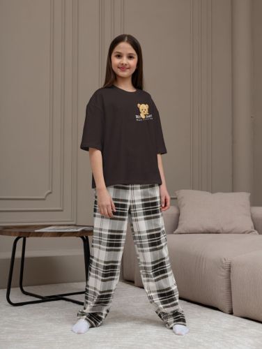 Изображение товара «Костюм для девочки (футболка+брюки) из кулирки «Мишель-1 [коричневый]» арт 89211» из магазина «Ивановский-Текстиль.РФ»