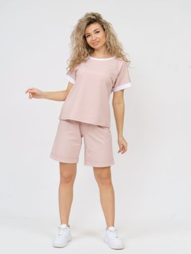 Изображение товара «Женский костюм (футболка+шорты) из кулирки с лайкрой «К-056 (пудра)» арт 84036» из магазина «Ивановский-Текстиль.РФ»