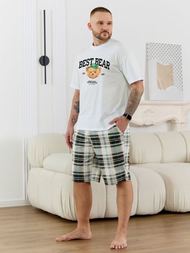 Изображение товара «Мужской костюм (футболка+шорты) из кулирки «Мишель-7 [зеленый]» арт 89236» из магазина «Ивановский-Текстиль.РФ»