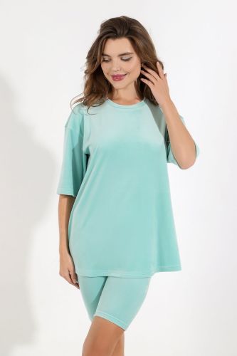 Изображение товара «Женский костюм (футболка+леггинсы) из стрейч-велюра «Пандора-3 [мятный]» арт 82602» из магазина «Ивановский-Текстиль.РФ»