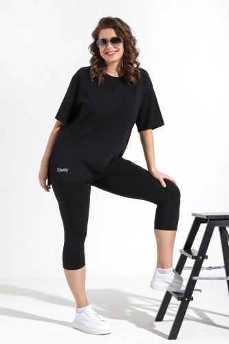 Изображение товара «Женский костюм (футболка+бриджи) из кулирки с лайкрой «Стильная леди [черный]» арт 83384» из магазина «Ивановский-Текстиль.РФ»
