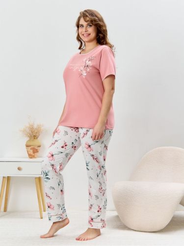 Изображение товара «Женская пижама (футболка+брюки) из кулирки пенье «Узор-2 [сухая роза]» арт 88061» из магазина «Ивановский-Текстиль.РФ»