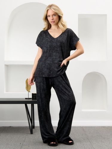 Изображение товара «Женский костюм (футболка+брюки) из вискозы «Миэла-2 [черный]» арт 87691» из магазина «Ивановский-Текстиль.РФ»