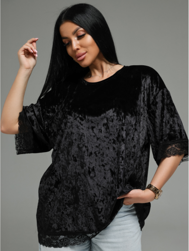 Изображение товара «Женская футболка из бархата «Андреа [черный]» арт 89624» из магазина «Ивановский-Текстиль.РФ»