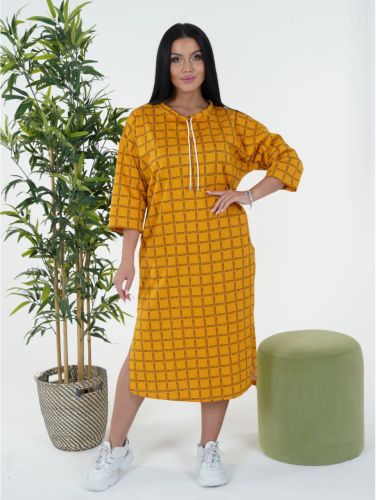 Изображение товара «Женское платье из кулирки «Фрида [горчица]» арт 85607» из магазина «Ивановский-Текстиль.РФ»