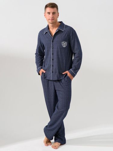 Изображение товара «Мужская пижама (рубашка+брюки) из кулирки «Традиция 1597-к (синий)» арт 86543» из магазина «Ивановский-Текстиль.РФ»