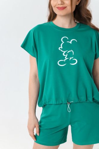 Изображение товара «Женский костюм (футболка+шорты) из кулирки с лайкрой «Эталон-2 [зеленый]» арт 72882» из магазина «Ивановский-Текстиль.РФ»
