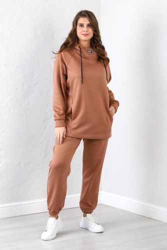Изображение товара «Женский костюм (худи+брюки) из футера с начесом интерсофт «Онлайн [коричневый]» арт 77232» из магазина «Ивановский-Текстиль.РФ»