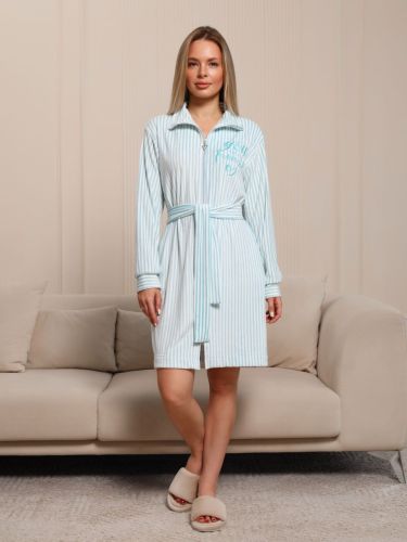 Изображение товара «Женский халат (на молнии с поясом) из вельмонда «Монпансье-5 [мятный]» арт 77161» из магазина «Ивановский-Текстиль.РФ»