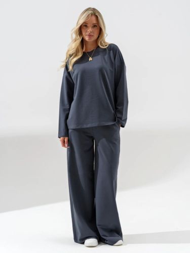 Изображение товара «Женский костюм (лонгслив+брюки) из футера с лайкрой «Палаццо 2370-фут (графит)» арт 86672» из магазина «Ивановский-Текстиль.РФ»