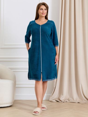 Изображение товара «Женский халат (на молнии) из махры «Антей [петроль]» арт 85990» из магазина «Ивановский-Текстиль.РФ»