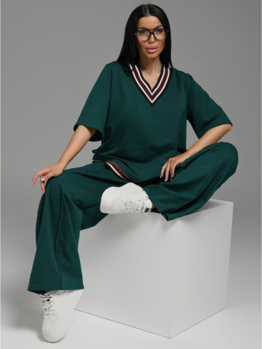 Изображение товара «Женский костюм (футболка+брюки) из футера с лайкрой «Сити [изумруд]» арт 84200» из магазина «Ивановский-Текстиль.РФ»