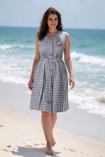 Изображение товара «Женский сарафан из кулирки «Гербера-3 [серый]» арт 82670» из магазина «Ивановский-Текстиль.РФ»