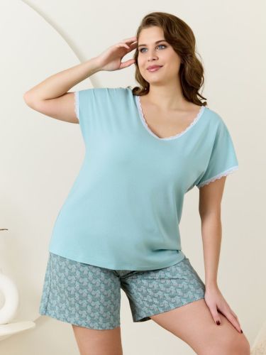 Изображение товара «Женская пижама (футболка+шорты) из кулирки «Луна-2 [светло-зеленый]» арт 88065» из магазина «Ивановский-Текстиль.РФ»