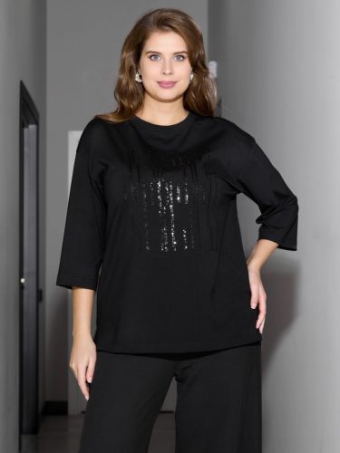 Изображение товара «Женская футболка из кулирки с лайкрой «Майна-1 [черный]» арт 87671» из магазина «Ивановский-Текстиль.РФ»