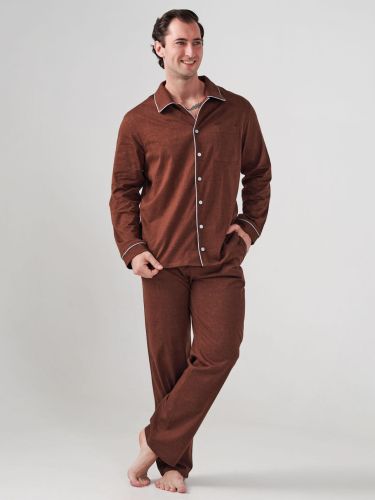 Изображение товара «Мужская пижама (рубашка+брюки) из кулирки «Лён 2417-К (коричневый)» арт 87781» из магазина «Ивановский-Текстиль.РФ»