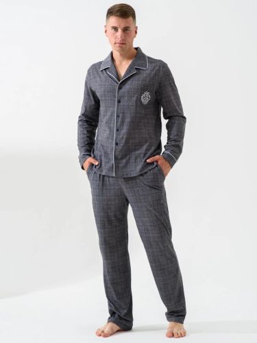 Изображение товара «Мужская пижама (рубашка+брюки) из кулирки с полиэстером «Вояж 1728-к (графит)» арт 86547» из магазина «Ивановский-Текстиль.РФ»