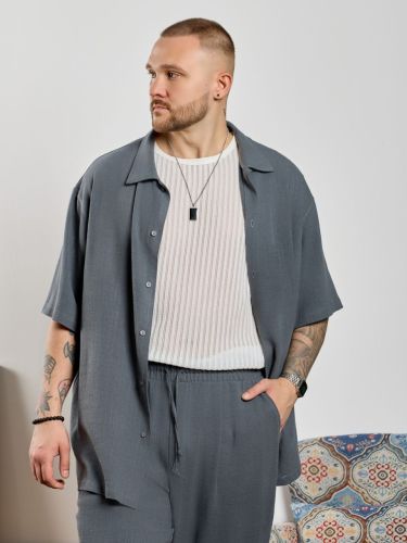 Изображение товара «Мужская рубашка из фактурного полотна «Линкольн-1 [графитовый]» арт 89910» из магазина «Ивановский-Текстиль.РФ»