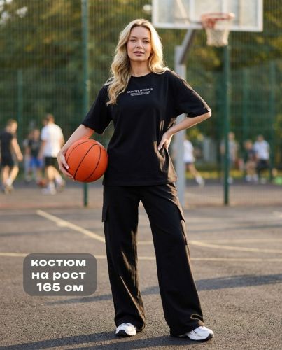 Изображение товара «Женский костюм (футболка+брюки) из футера с лайкрой «Нила-1 [черный]» арт 89664» из магазина «Ивановский-Текстиль.РФ»