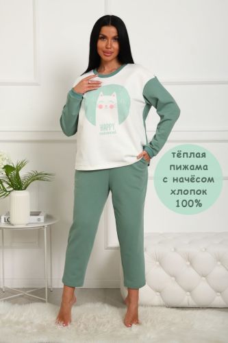 Изображение товара «Женская пижама (с бриджами) из футера с начесом «1029 [светло-зеленый]» арт 93258» из магазина «Ивановский-Текстиль.РФ»